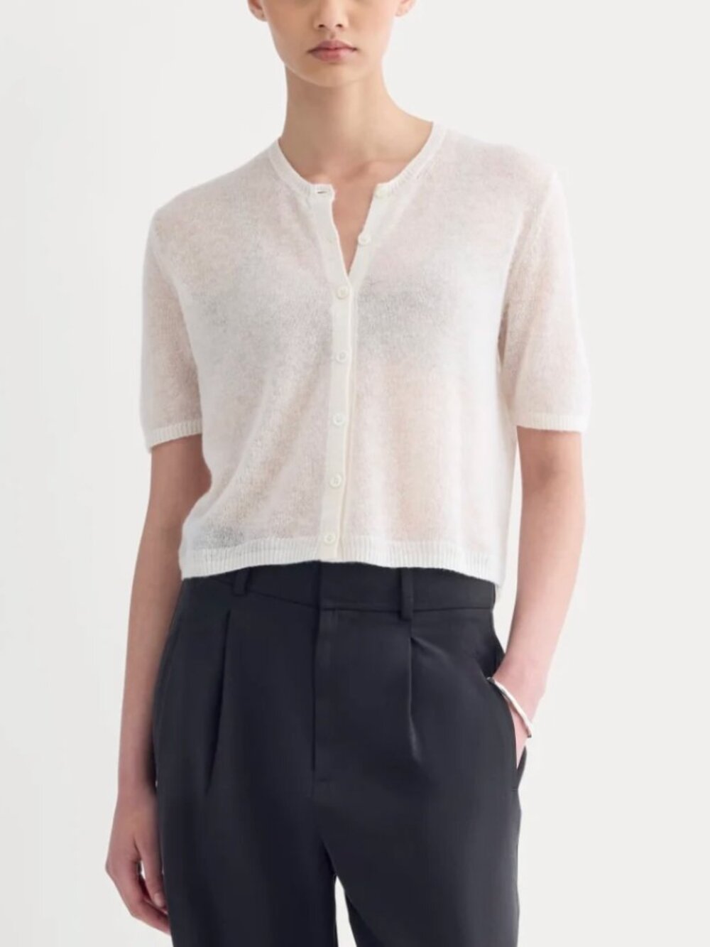 Everlane The Air Alpaca™ Short-Sleeve Cardigan | Birch Size S NWT